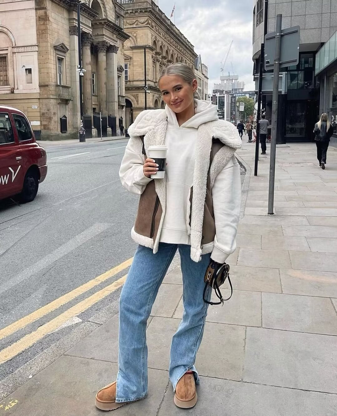 Relaxed Shearling Jacket with Statement Collar and Open Front – view 8