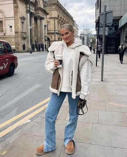 Relaxed Shearling Jacket with Statement Collar and Open Front – view 8