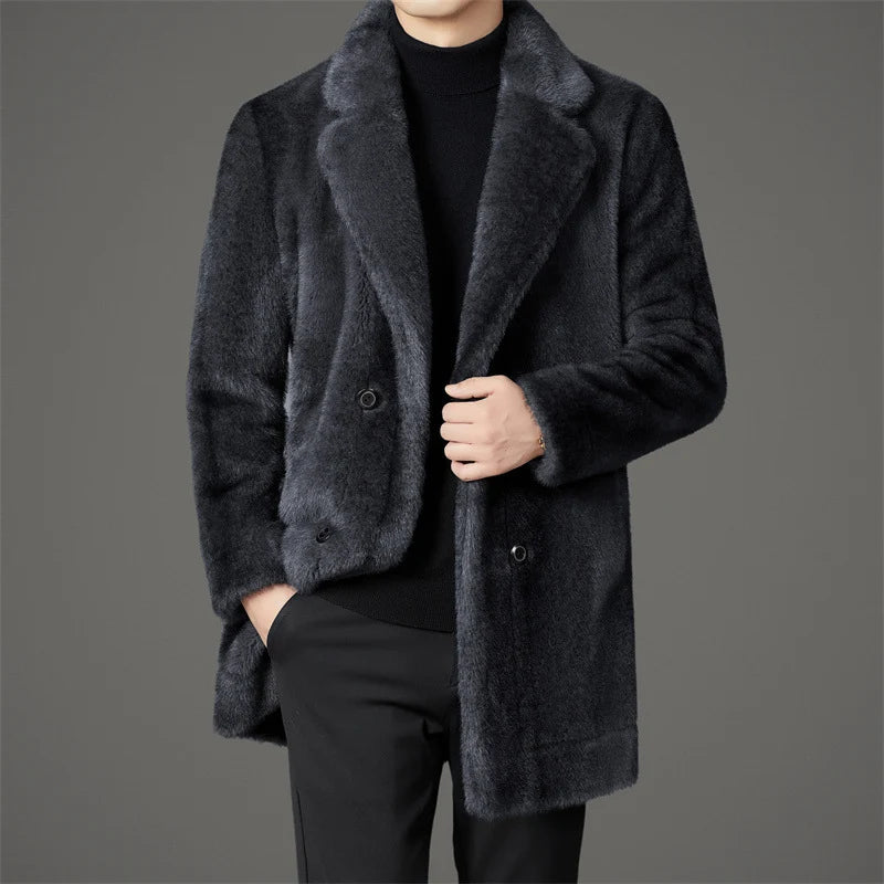 Men's gray reversible faux fur coat