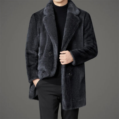 Men's gray reversible faux fur coat