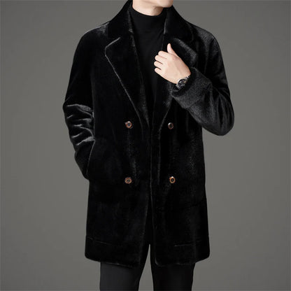 Men's classic black reversible faux fur coat
