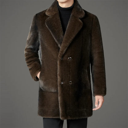 Men's coffee reversible faux fur coat