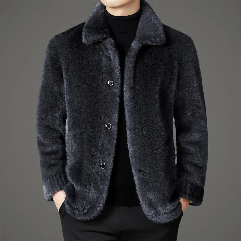 Men's gray reversible faux fur jacket