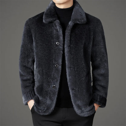 Men's gray reversible faux fur jacket