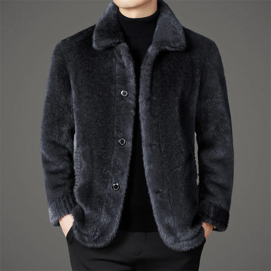 Men's gray reversible faux fur jacket