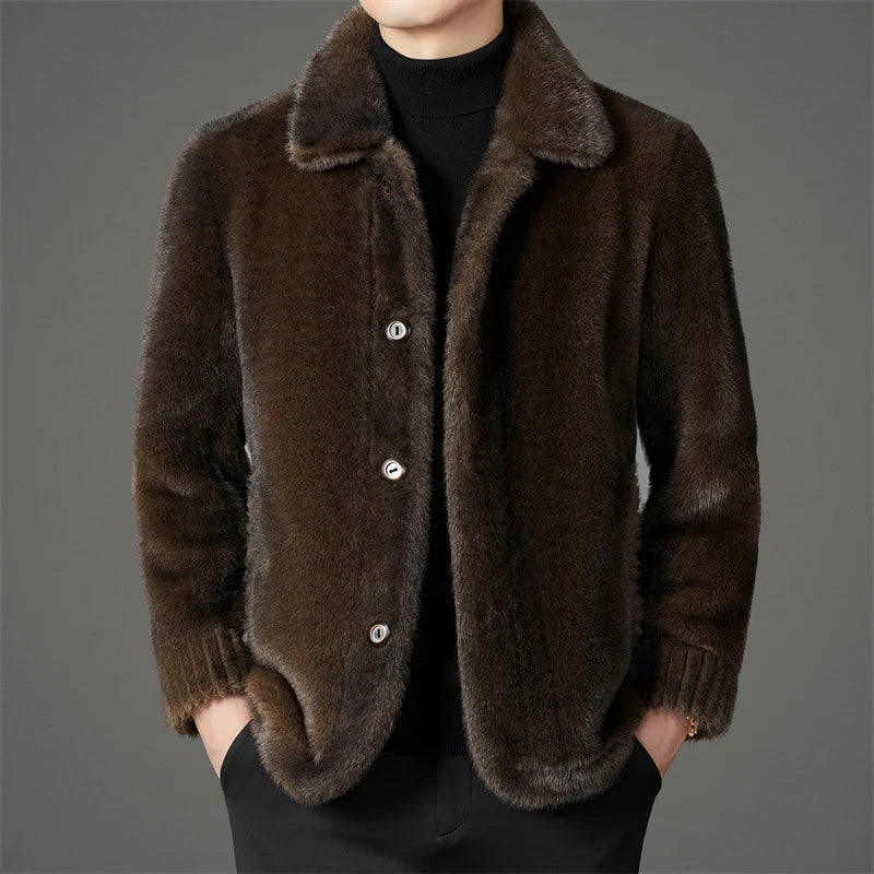 Men's coffee reversible faux fur jacket