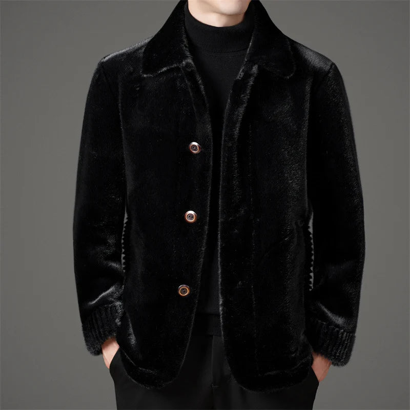 Men's classic black reversible faux fur jacket