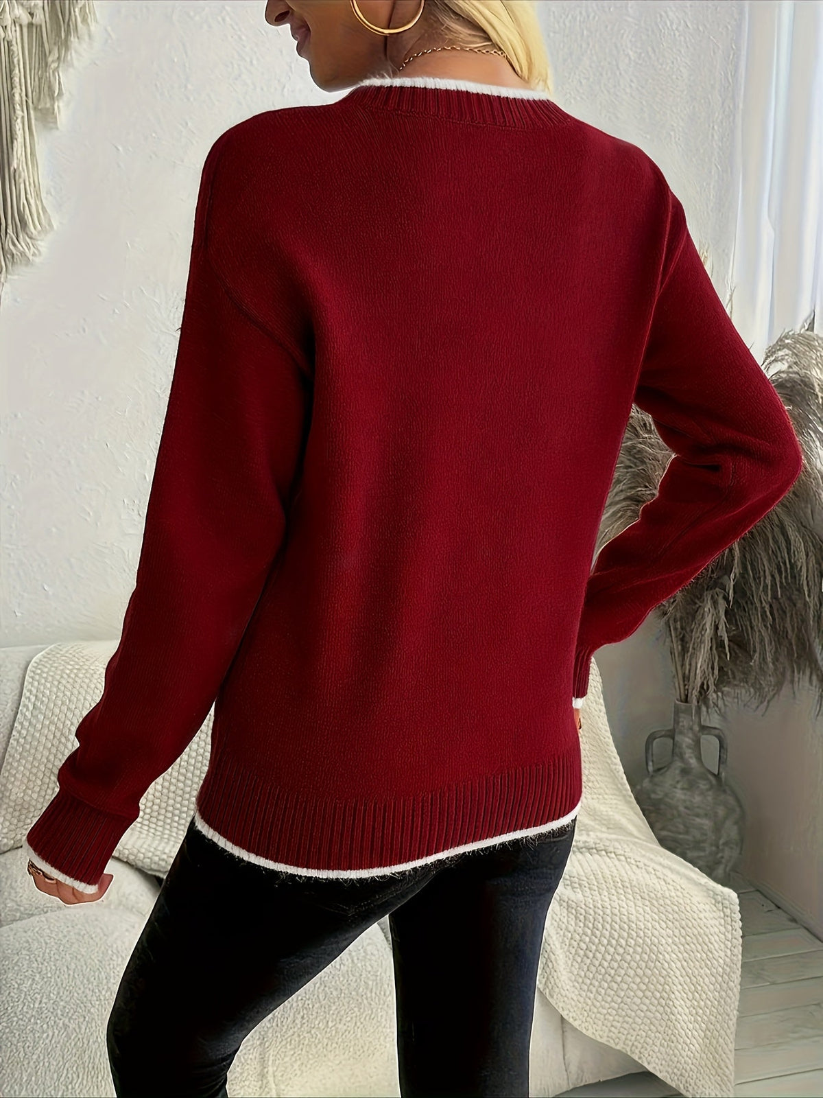 Snowflake Print Winter Crewneck Sweater – view 2