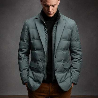 Men's laurel green duck down jacket in blazer style