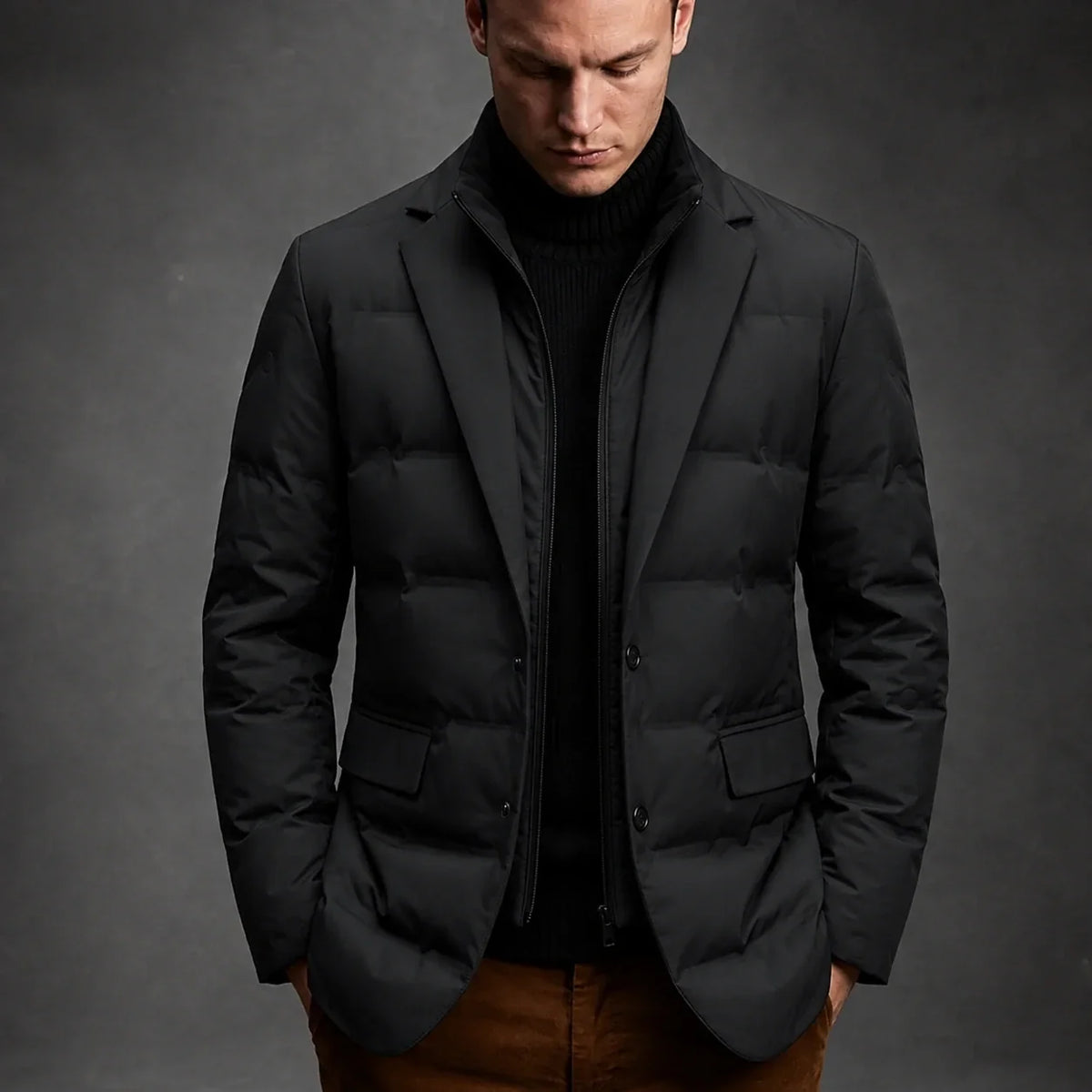 Men's classic black duck down jacket in blazer style