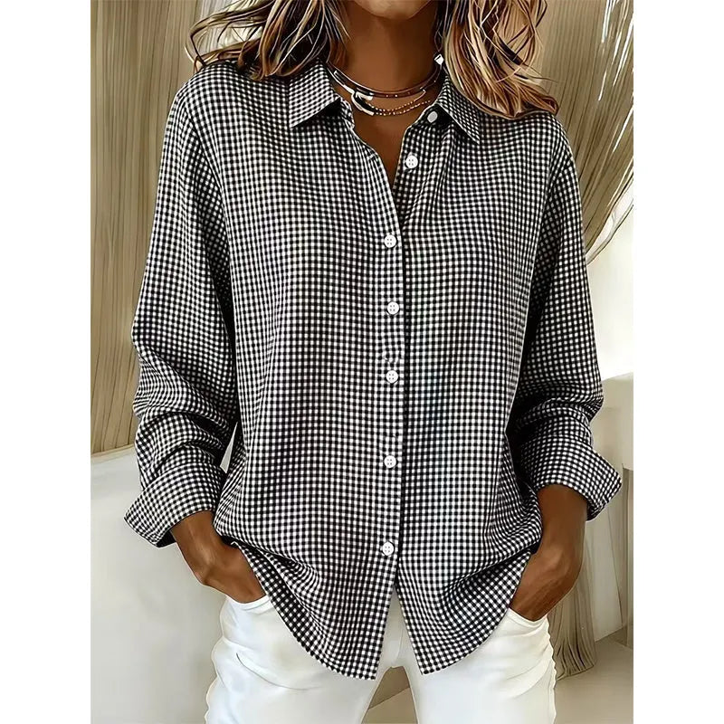 Women's gingham button blouse in matcha green