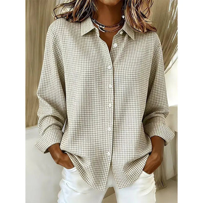 Women's gingham button blouse in matcha green