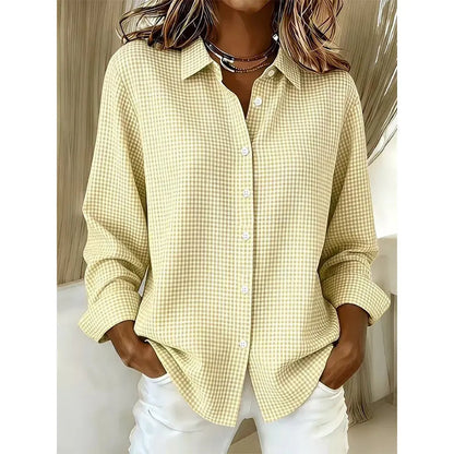 Women's gingham button blouse in yellow