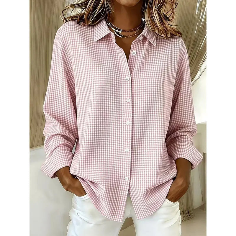 Women's gingham button blouse in yellow