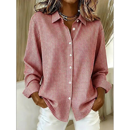 Women's gingham button blouse in red