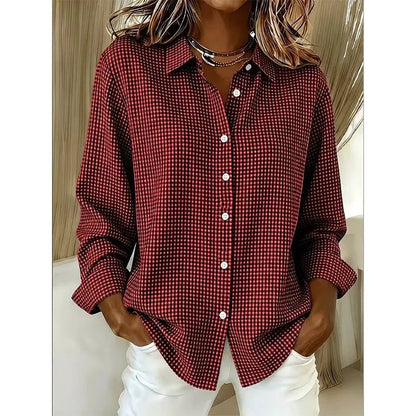 Women's gingham button blouse in red