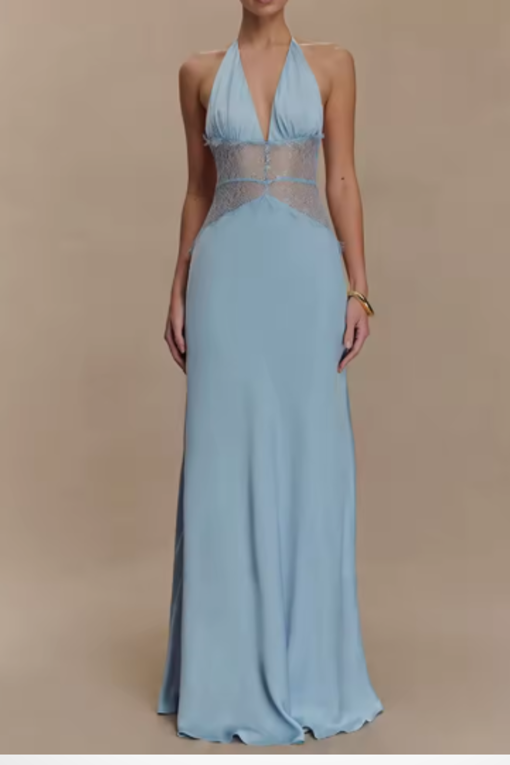 Women's black halter backless lace maxi wedding guest dress