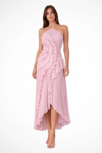 Imogen | Women's Halter Ruffle Backless Maxi Wedding Guest Dress