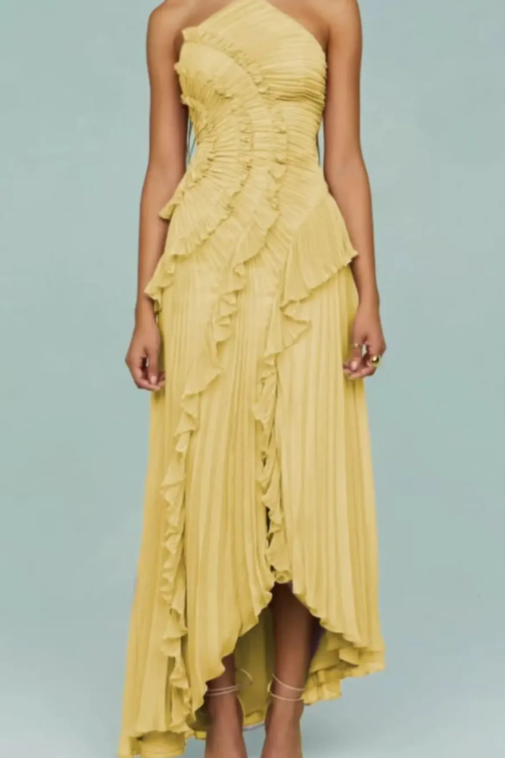 Women's white halter ruffle backless maxi wedding guest dress