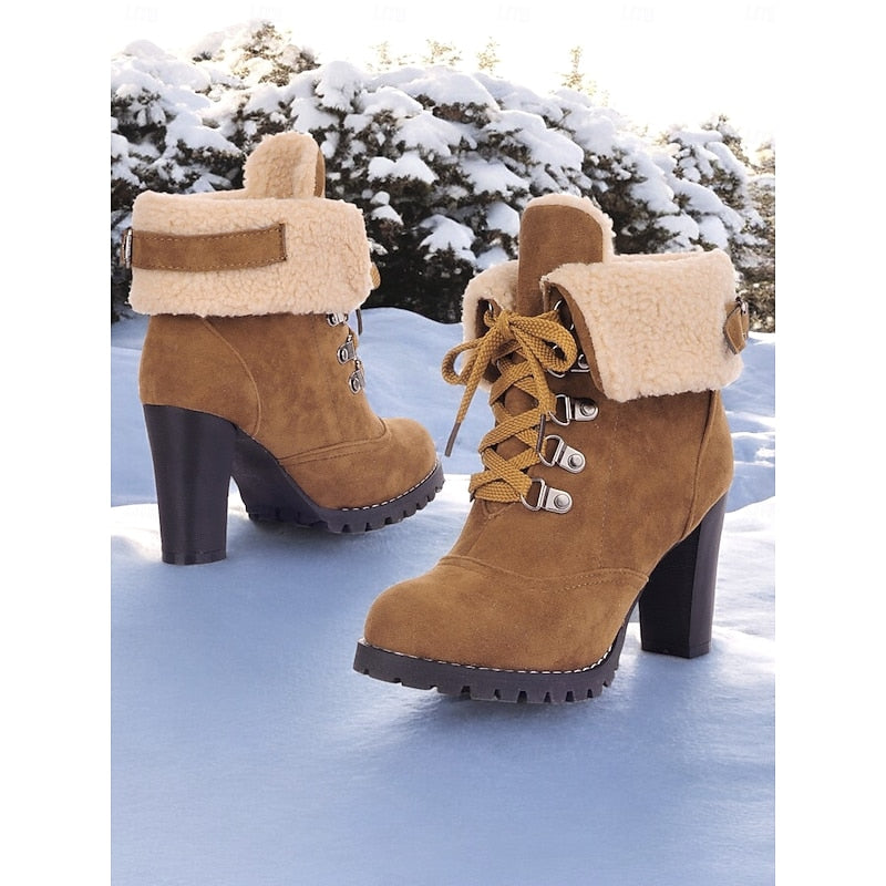 Fur-Trimmed Lace-Up Winter Boots