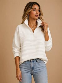 Juliana | Women's Funnel Neck Half-Zip Knit Sweater with Ribbed Texture