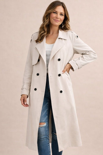 Earth Brown Draped Belted Longline Trench Coat