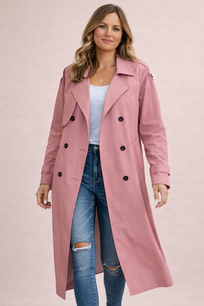 Pink Draped Belted Longline Trench Coat