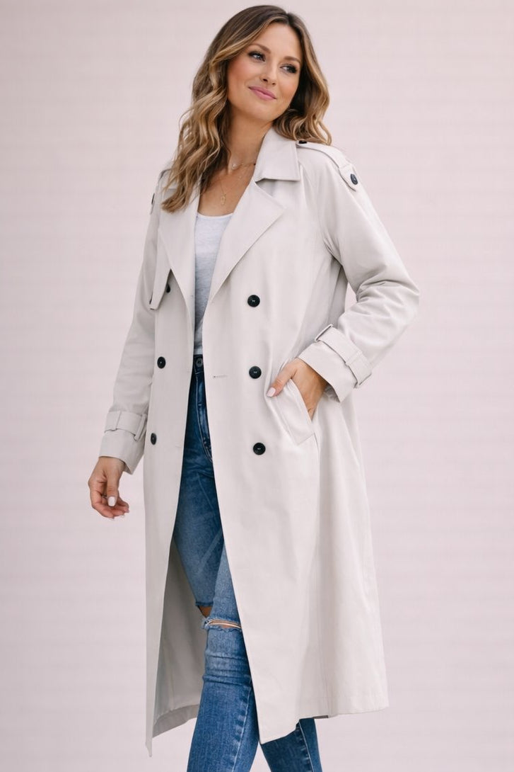White Draped Belted Longline Trench Coat
