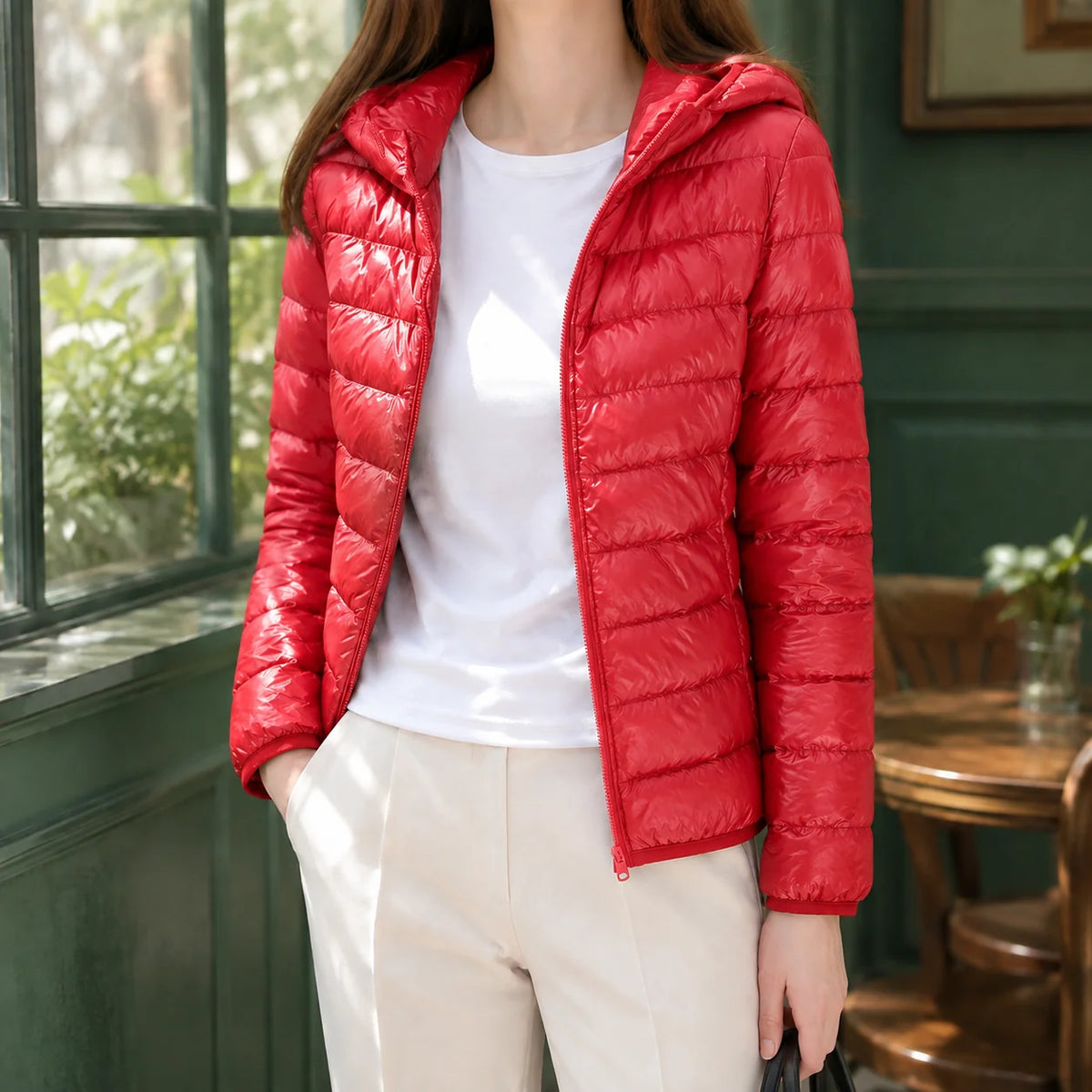 Wren cashmere down jacket in burgundy