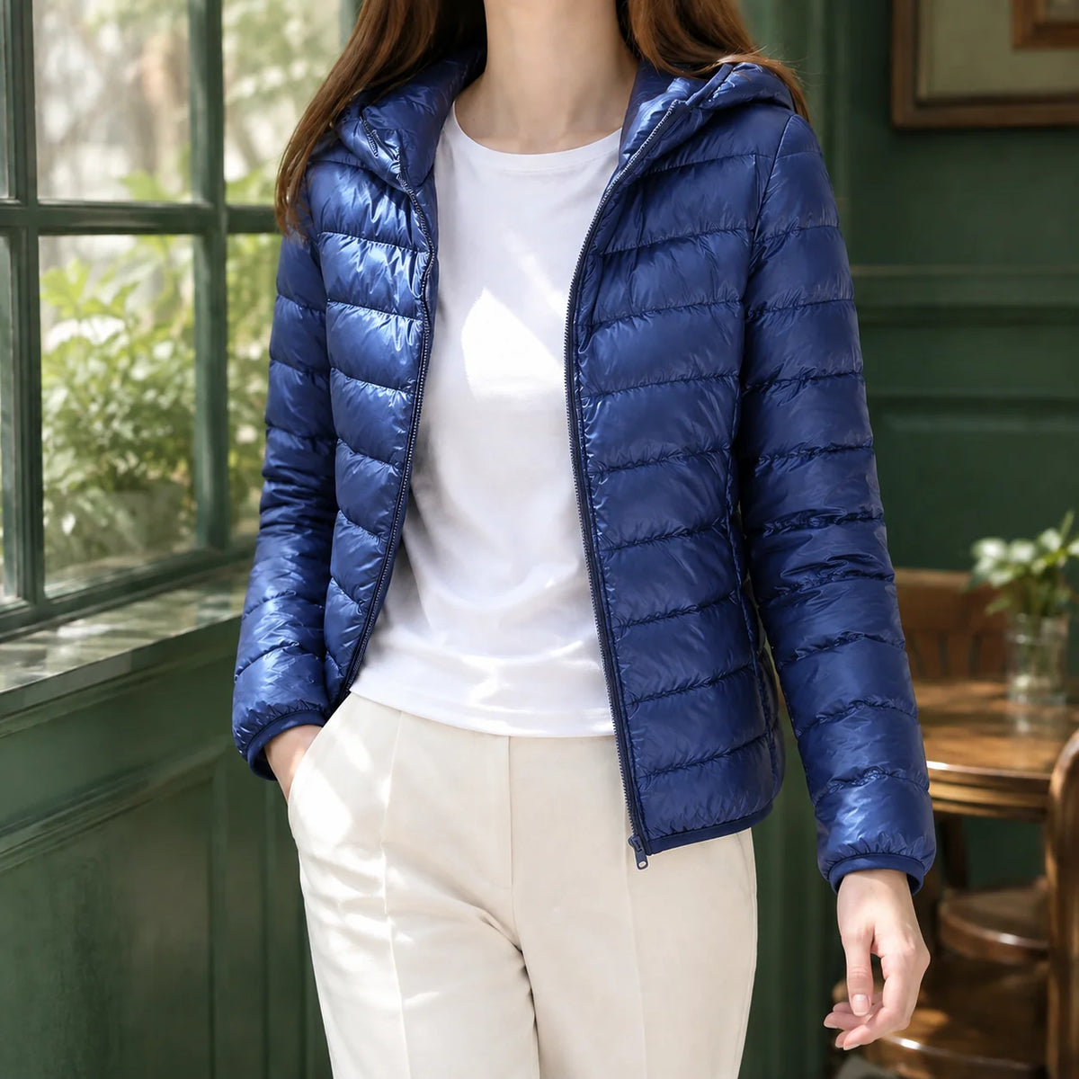 Wren cashmere down jacket in navy blue