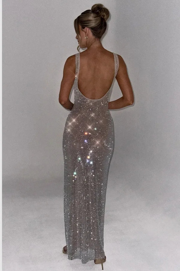 Isabella | Gown Square Neck Low Back Crystal Detail 2