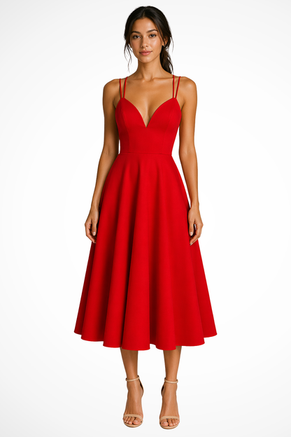 Women's red sweetheart a-line midi wedding guest dress
