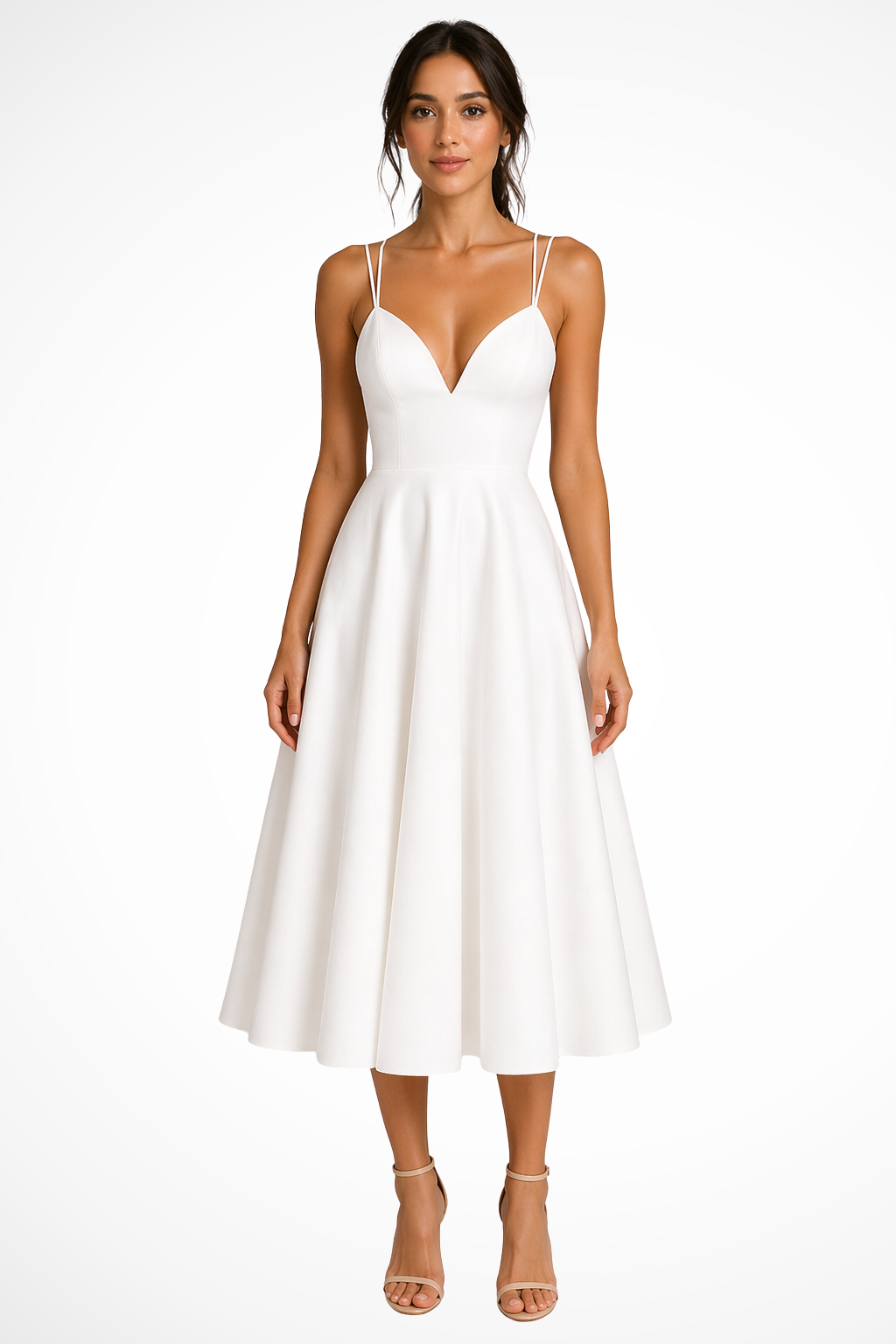 Women's black sweetheart a-line midi wedding guest dress