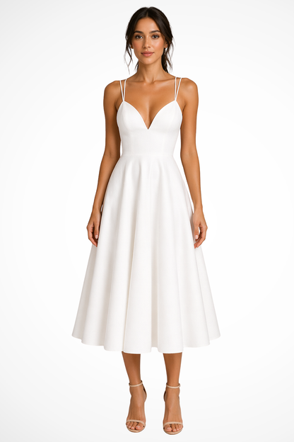 Women's black sweetheart a-line midi wedding guest dress