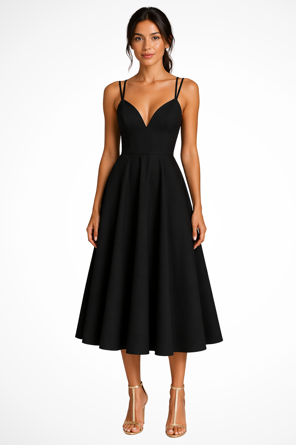 Women's green sweetheart a-line midi wedding guest dress