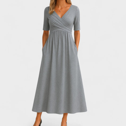 Ivy | Midi Dress Surplice V Neck Elbow Sleeve 0