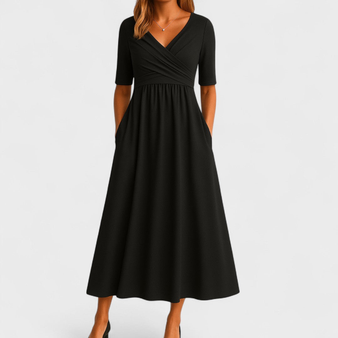 Ivy | Midi Dress Surplice V Neck Elbow Sleeve 1