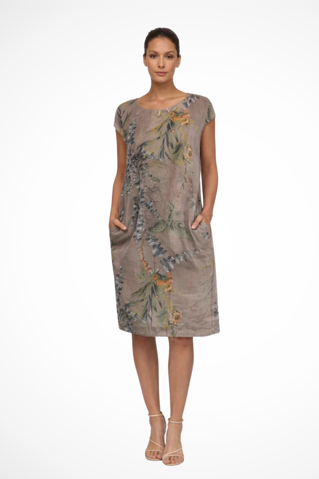 Women's white sleeveless botanical print summer dress