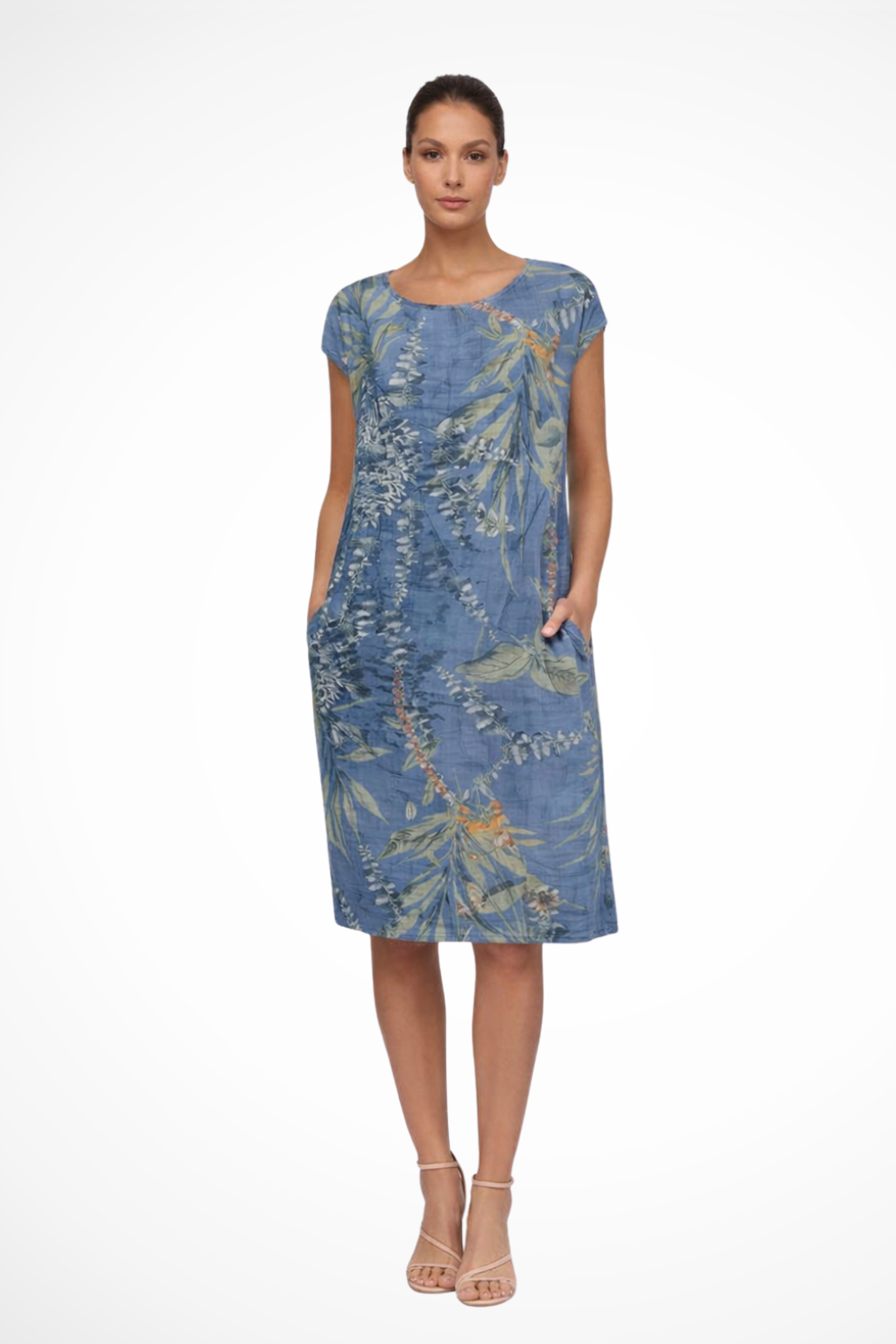 Women's white sleeveless botanical print summer dress