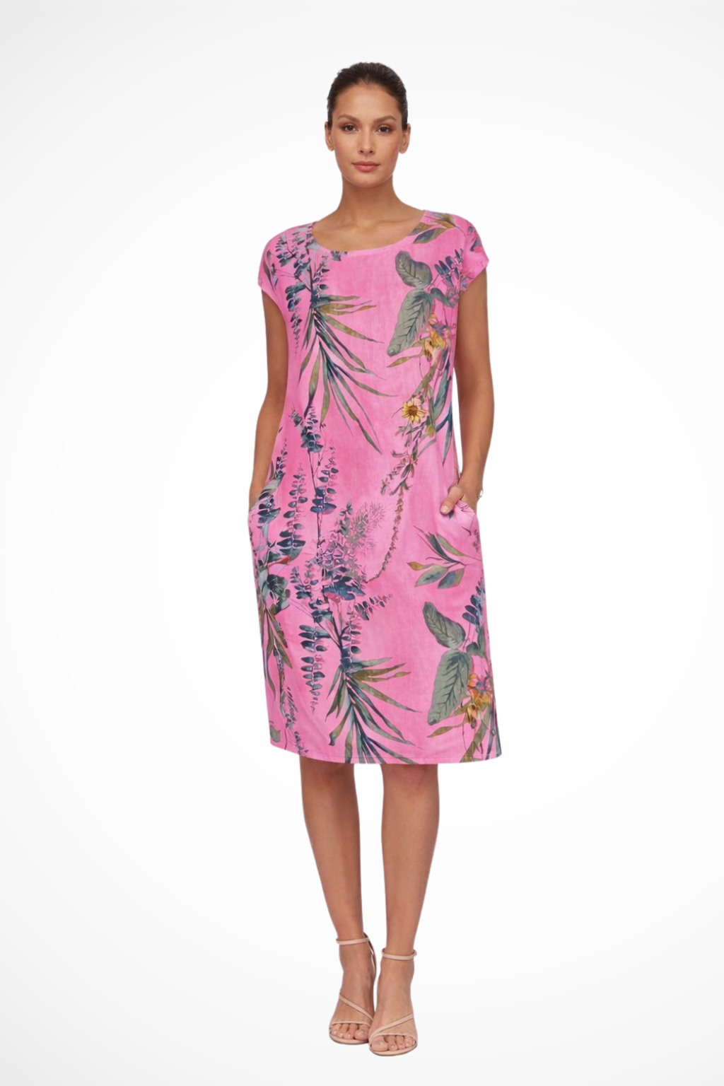 Women's white sleeveless botanical print summer dress