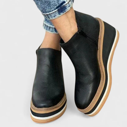 Black Waterproof Platform Round-Toe Ankle Boots