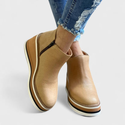 Beige Waterproof Platform Round-Toe Ankle Boots