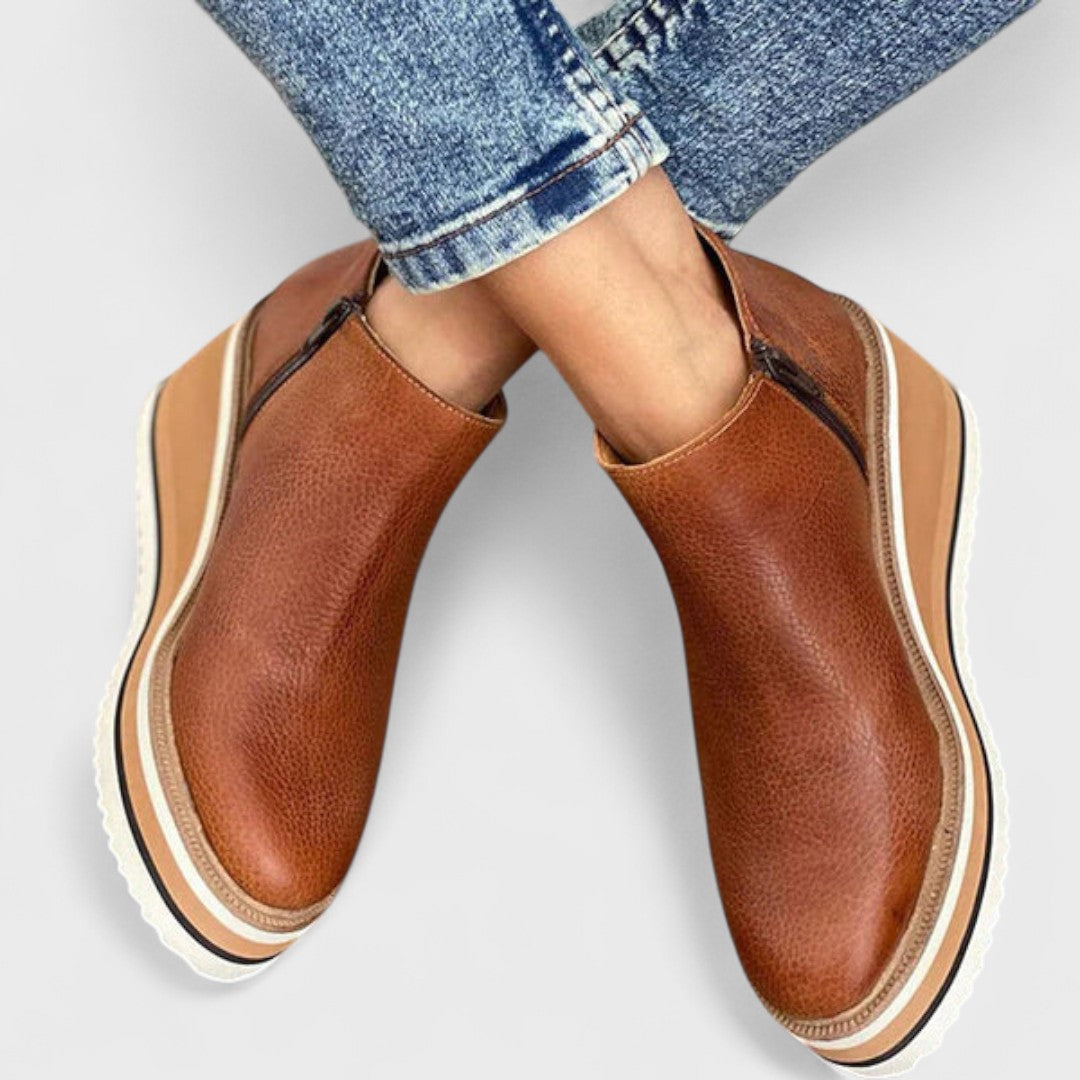 Brown Waterproof Platform Round-Toe Ankle Boots