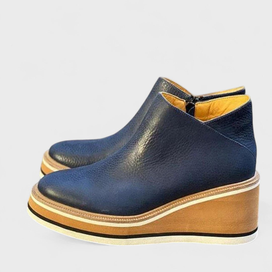 Blue Waterproof Platform Round-Toe Ankle Boots