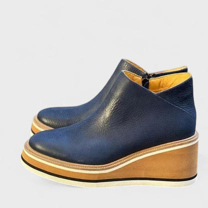 Blue Waterproof Platform Round-Toe Ankle Boots