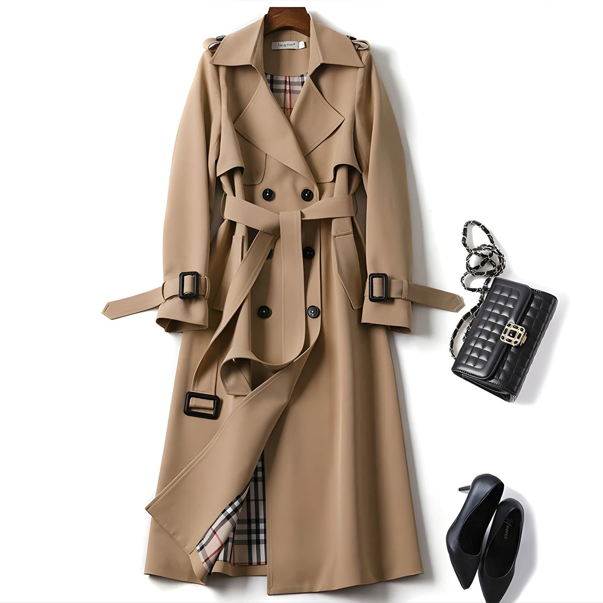 Khaki Belted Tailored Trench Coat