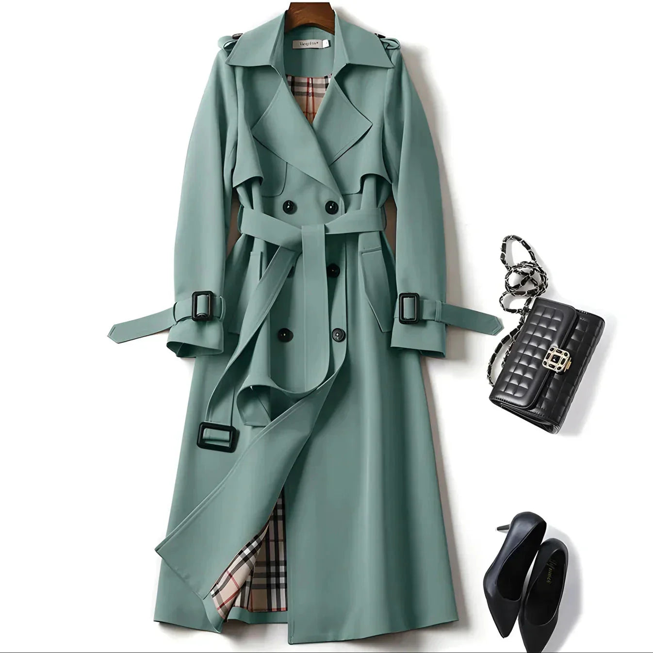 Green Belted Tailored Trench Coat