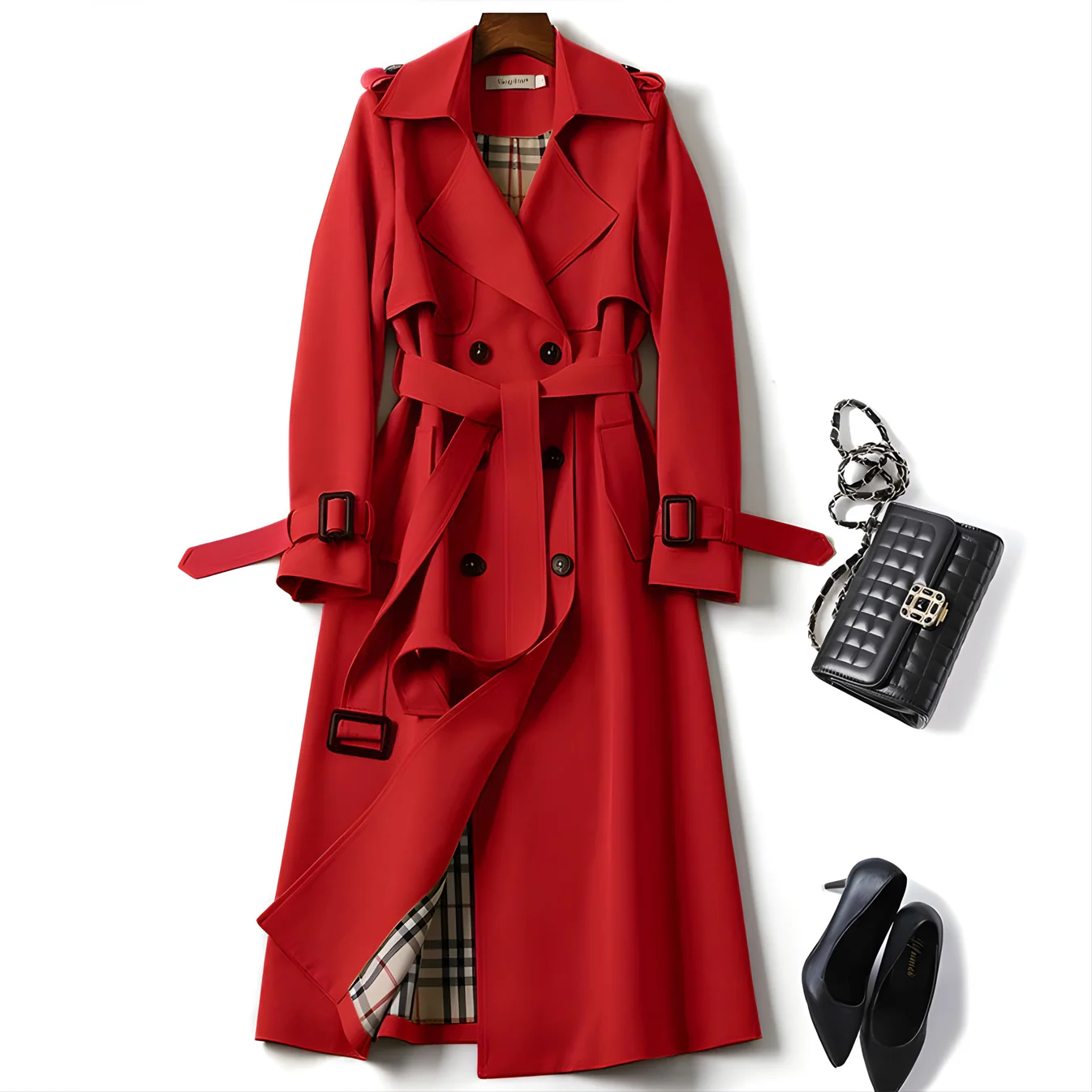 Red Belted Tailored Trench Coat