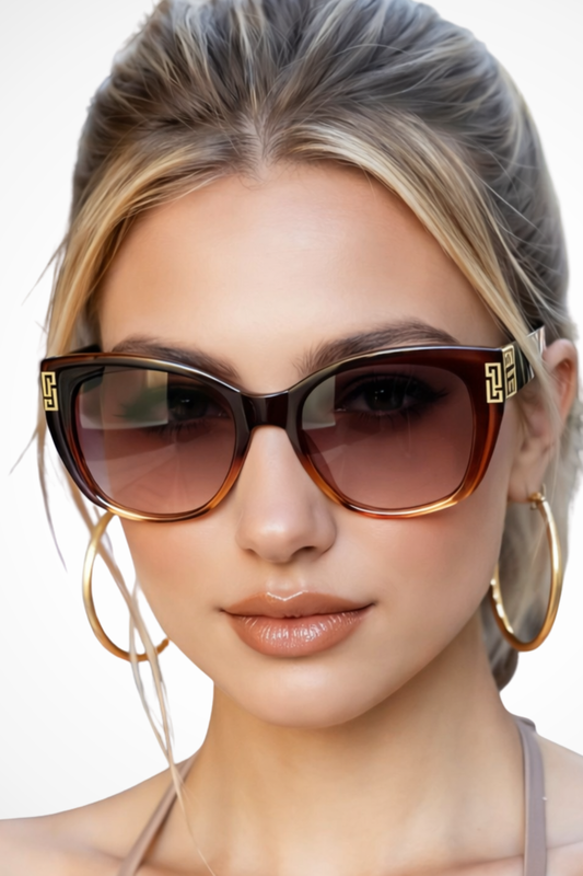 Women's brown gradient cat eye sunglasses with gold detail
