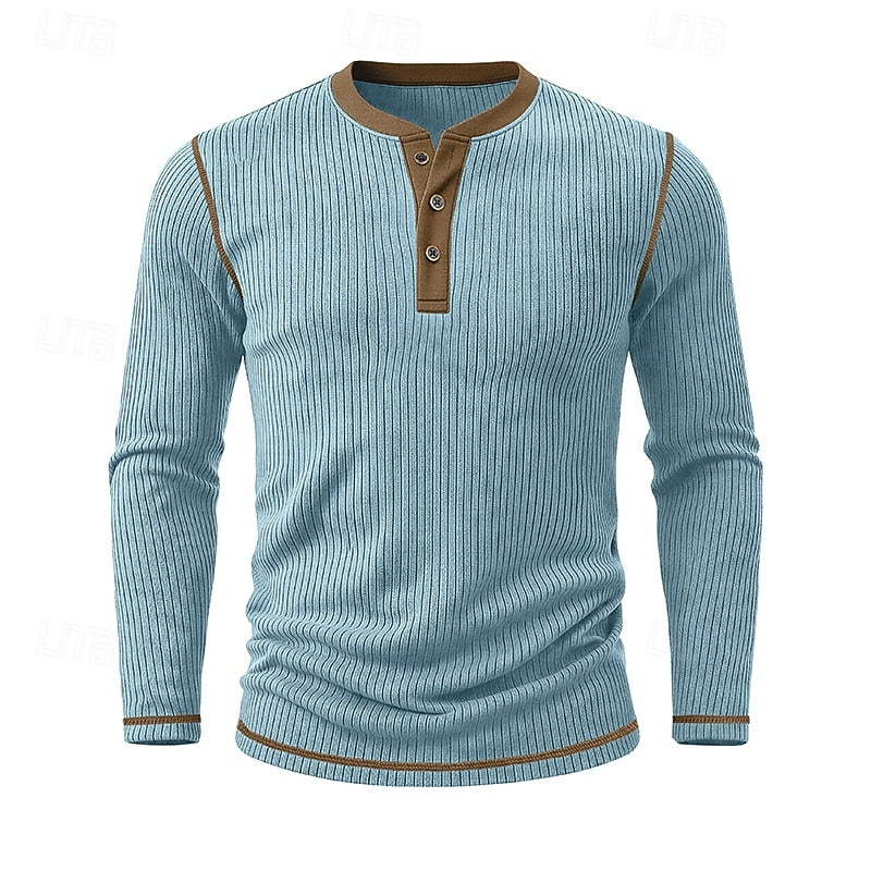 Men's Ribbed Henley Shirt with Contrast Trim – view 2